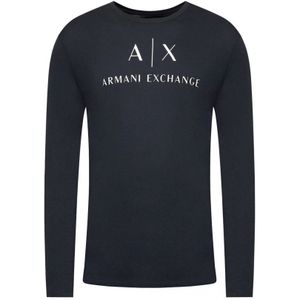 Armani Exchange, Tops, Heren, Blauw, L, Katoen, Iconisch T-shirt met lange mouwen