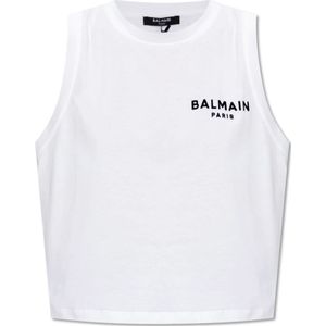 Balmain, Tops, Dames, Wit, L, Katoen, Bijgesneden oversized T-shirt