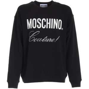 Moschino, Sweatshirts & Hoodies, Heren, Zwart, L, Katoen, Zwarte Kristal Logo Sweatshirt