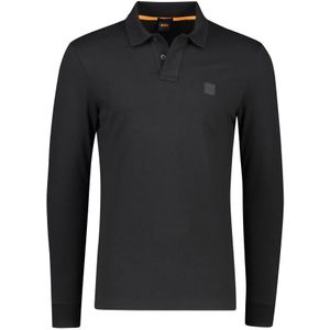 Hugo Boss, Tops, Heren, Zwart, 2Xl, Katoen, Zwart poloshirt met lange mouwen