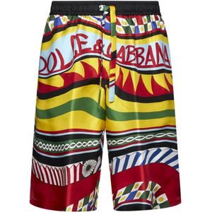 Dolce & Gabbana, Korte broeken, Heren, Veelkleurig, L, Carreto-print zijden bermuda shorts