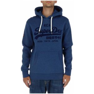 Superdry, Sweatshirts & Hoodies, Heren, Blauw, L, Katoen, Blauwe Print Hoodie