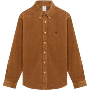 Brooks Brothers, Overhemden, Heren, Bruin, XL, Katoen, Bruine Regular Fit Stretch Katoenen Overhemd met Button-Down Kraag