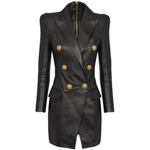 Balmain, 6-button leather dress Zwart, Dames, Maat:M