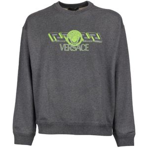 Versace, Sweatshirts & Hoodies, Heren, Grijs, M, Katoen, Grijze Sweatshirt - Regular Fit - Alle Temperaturen - 100% Katoen