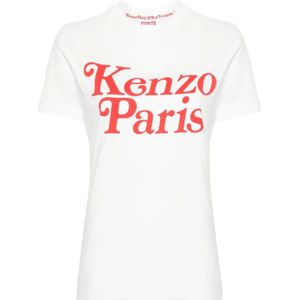 Kenzo, Tops, Dames, Wit, S, Katoen, Witte T-shirts en Polos met Kenzo Paris Print