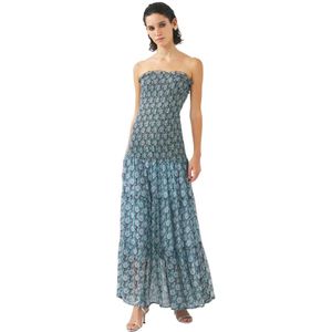 Antik Batik, Smocked chiffon strapless jurk Cassy Blauw, Dames, Maat:L