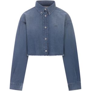 Givenchy, Blouses & Shirts, Dames, Blauw, M, Denim, Blauwe Denim Shirt met 4G Logo