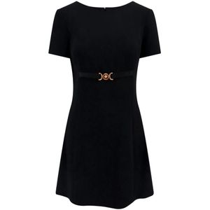 Versace, Viscose jurk met Medusa-detail Zwart, Dames, Maat:S