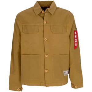 Alpha Industries, Jassen, Heren, Beige, M, Katoen, Kleur Blok Overshirt Jas Khaki