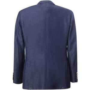 Brunello Cucinelli, Jassen, Heren, Blauw, M, Wol, Blauwe Wol Linnen Jas