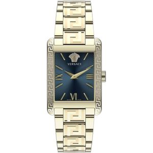 Versace, Accessoires, Dames, Geel, ONE Size, Tonneau Blauw Goud Roestvrij Stalen Horloge