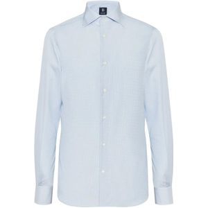 Boggi Milano, Overhemden, Heren, Blauw, M, Katoen, Ultimate NON Iron Regular Fit Geruite Katoenen Overhemd
