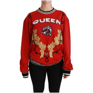 Dolce & Gabbana, Sweatshirts & Hoodies, Dames, Rood, M, Katoen, Rode Queen Love Paillet Trui