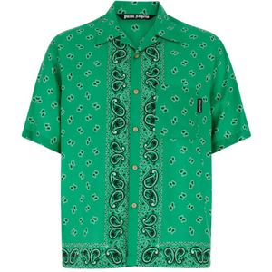 Palm Angels, Overhemden, Heren, Groen, XL, Zwart Paisley Bowling Shirt