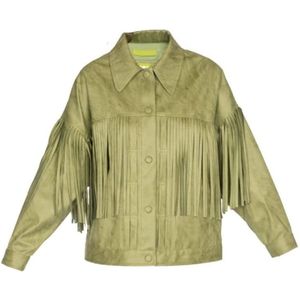 OOF Wear, Groene Olijf Fringed Kort Jack Groen, Dames, Maat:S