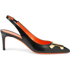 Santoni, Schoenen, Dames, Zwart, 40 EU, Leer, Leren Slingback met Decoratief Detail