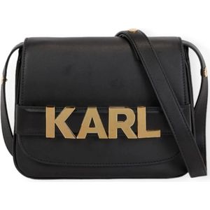 Karl Lagerfeld, Dames Leren Schoudertas Zwart, Dames, Maat:ONE Size