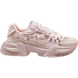 Dolce & Gabbana, Schoenen, Dames, Roze, 37 EU, Leer, Beige Lace Airmaster Sneakers