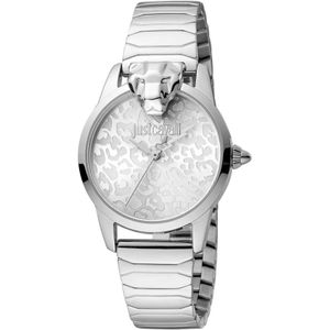 Just Cavalli, Accessoires, Dames, Grijs, ONE Size, Zilveren Dames Quartz Analoog Horloge