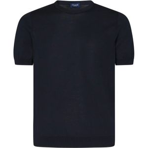 Drumohr, Tops, Heren, Blauw, 4Xl, Katoen, Blauwe Korte Mouw Gebreide T-Shirt