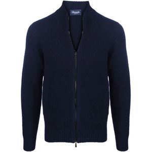 Drumohr, Truien, Heren, Blauw, 3Xl, Wol, Lamswol Rits Cardigan