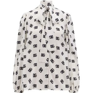 Dolce & Gabbana, Blouses & Shirts, Dames, Wit, XS, Zijden shirt met logo