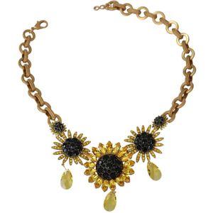 Dolce & Gabbana, Accessoires, Dames, Geel, ONE Size, Bloemen Charme Gouden Kristallen Ketting