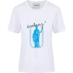 Iceberg, Tops, Dames, Wit, XS, Katoen, Roma Print Wit T-shirt Regular Fit