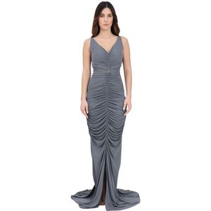 Elisabetta Franchi, Kleedjes, Dames, Grijs, M, Grijze Gedrapeerde Jersey Red Carpet Jurk