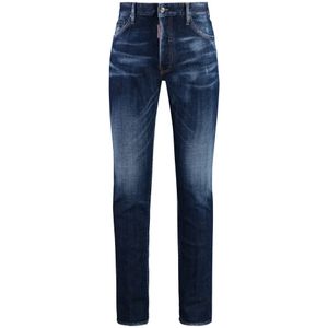 Dsquared2, Jeans, Heren, Blauw, M, Katoen, Slim Fit Jeans met Metalen Details