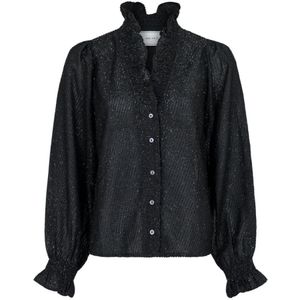 Neo Noir, Blouses & Shirts, Dames, Zwart, M, Glitter Blouse met Smock Details
