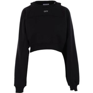 Off White, Sweatshirts & Hoodies, Dames, Zwart, S, Katoen, Zwarte Katoenen Jersey Cropped Sweater met Logo Print