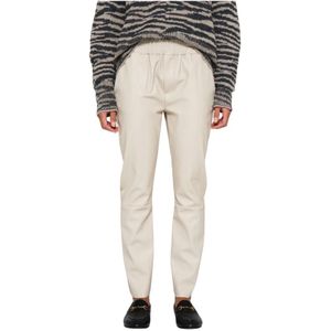 10Days, Cropped Jogger Broek met Faux Leren Look Beige, Dames, Maat:S