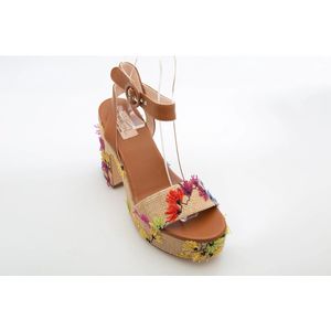 Attilio Giusti, Schoenen, Dames, Veelkleurig, 39 EU, Leer, Bloemen Raffia Sandaal