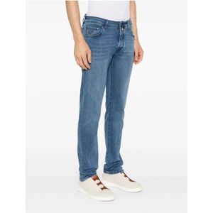 Jacob Cohën, Jeans, Heren, Blauw, W38, Katoen, Slim Fit Blauwe Katoenen Jeans