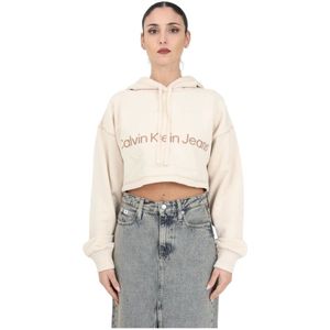 Calvin Klein Jeans, Sweatshirts & Hoodies, Dames, Wit, XS, Katoen, Witte Crop Hoodie