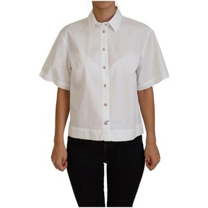 Dolce & Gabbana, Blouses & Shirts, Dames, Wit, L, Katoen, Witte Katoenen Knoopsluiting Top