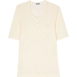 Magliano, Gele Geribbelde U-Hals T-Shirt Beige, Heren, Maat:S