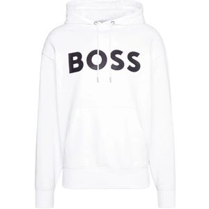 Hugo Boss, Sweatshirts & Hoodies, Heren, Wit, S, Katoen, Witte Katoenen Hoodie met Logo