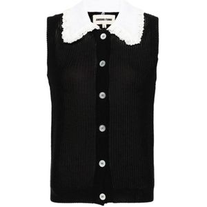 Shushu/Tong, Zwart Kant Kraag Mouwloos Vest Zwart, Dames, Maat:2XS