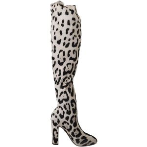 Dolce & Gabbana, Schoenen, Dames, Veelkleurig, 36 EU, Leopard Stretch Over Knee Laarzen