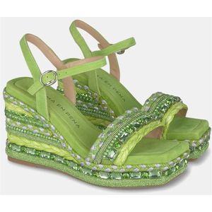 Alma EN Pena, Schoenen, Dames, Groen, 38 EU, Wig Sandaal met Strass Details