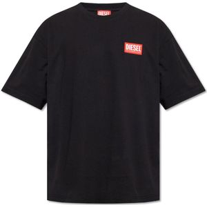 Diesel, ‘T-Nlabel-L1’ T-shirt Zwart, Heren, Maat:L