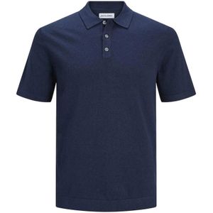 Jack & Jones, Tops, Heren, Blauw, XL, Navy Gebreide Polo Shirt