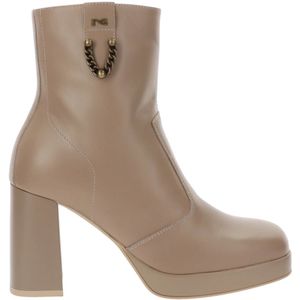 Nerogiardini, Schoenen, Dames, Beige, 36 EU, Leer, Leren Enkellaarzen voor Vrouwen