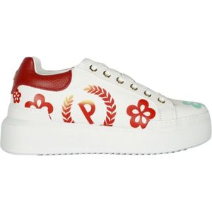 Pollini, Schoenen, Dames, Wit, 37 EU, Sneakers met bloemenprint