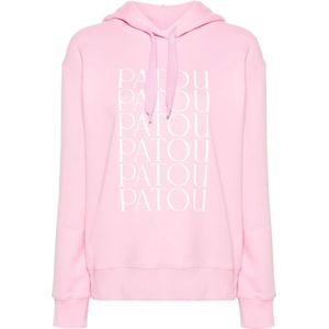 Patou, Sweatshirts & Hoodies, Dames, Roze, S, Katoen, Roze Trui met Capuchon en Logo Print