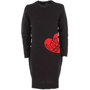 Love Moschino, Kleedjes, Dames, Zwart, S, Wol, Wollen jurk met hartjespatroon