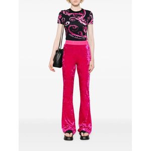 Versace Jeans Couture, Broeken, Dames, Roze, 2Xs, Polyester, Hot Pink Velvet Flared Broek